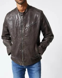 Blouson en Cuir Motard gris foncé