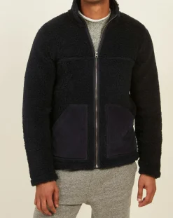 Blouson en Fausse Fourrure Zip marine