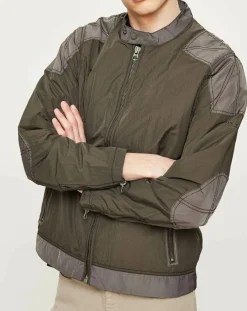 Blouson Motard Nylon marron/gris