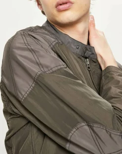 Blouson Motard Nylon marron/gris