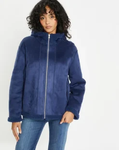 Blouson réversible en Fausse Fourrure Short Hood indigo