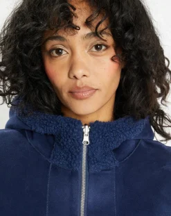 Blouson réversible en Fausse Fourrure Short Hood indigo