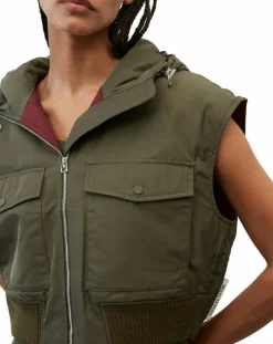 Blouson sans manches court à capuche kaki