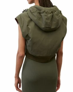 Blouson sans manches court à capuche kaki