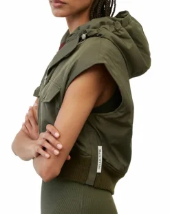 Blouson sans manches court à capuche kaki