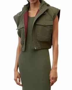 Blouson sans manches court à capuche kaki