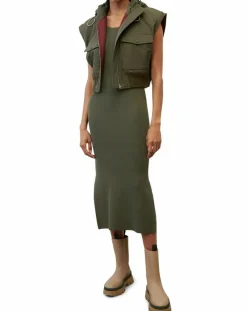 Blouson sans manches court à capuche kaki