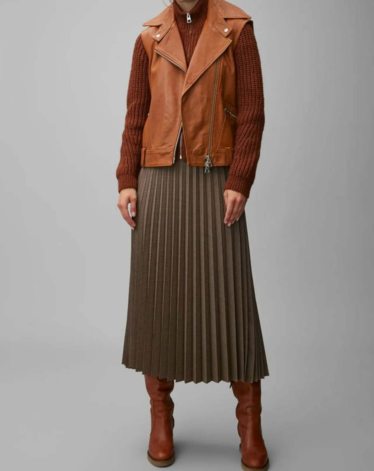 Blouson sans manches en Cuir d'Agneau marron clair