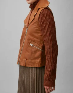 Blouson sans manches en Cuir d'Agneau marron clair