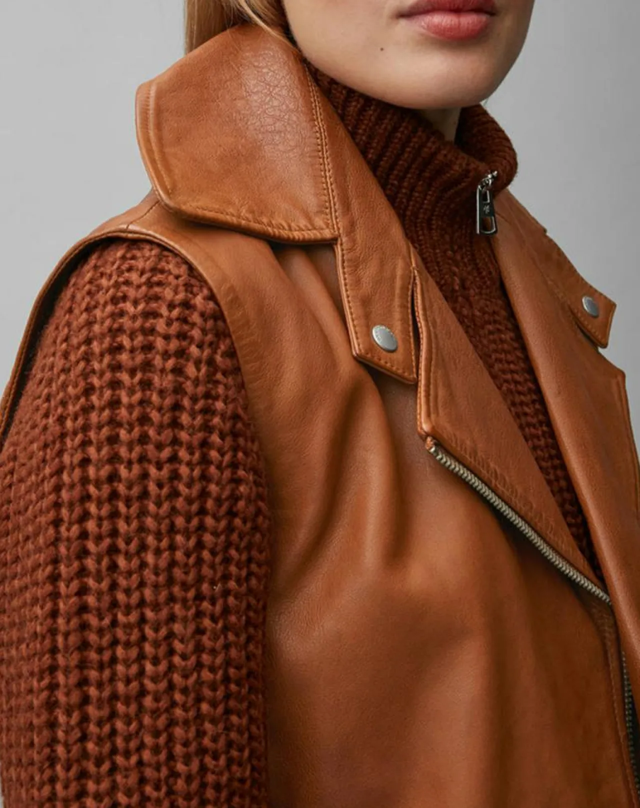Blouson sans manches en Cuir d'Agneau marron clair