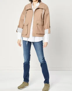 Blouson zippé à grande poche beige foncé