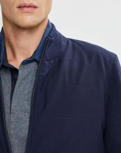 Bombers en Cachemire mélangé bimatière Nylon Tricot bleu marine