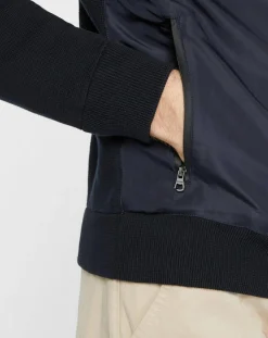 Bombers en nylon & maille bleu nuit