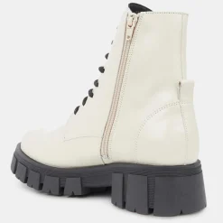 Boots à lacets semelle épaisse beiges - Talon 4,5 cm