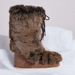 Boots Après-ski en Velours de Cuir et fausse fourrure Soft Fur marron