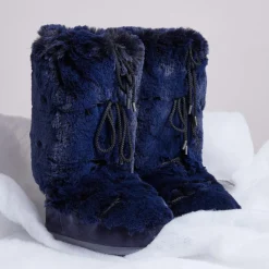 Boots Après-ski en Velours de Cuir et fausse fourrure Soft Fur bleu foncé