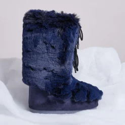 Boots Après-ski en Velours de Cuir et fausse fourrure Soft Fur bleu foncé