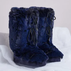 Boots Après-ski en Velours de Cuir et fausse fourrure Soft Fur bleu foncé