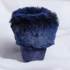 Boots Après-ski en Velours de Cuir & fausse Fourrure Mid Soft Fur bleu foncé