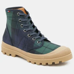 Boots Authentiques en Toile de Coton motif tartan bleu/vert