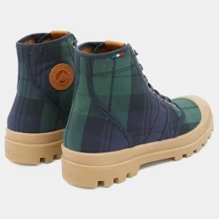 Boots Authentiques en Toile de Coton motif tartan bleu/vert