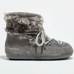 Boots Basses en Velours de Cuir & Fausse Fourrure Side Wool grises