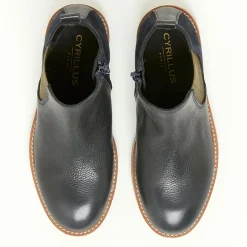 Boots bi-matière en Cuir bleu foncé