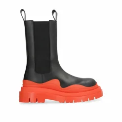 Boots en cuir noir/orange