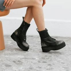 Boots en Cuir Romy effet usé grises - Talon 6 cm
