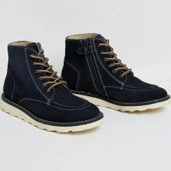 Boots en Velours de Cuir bleu nuit
