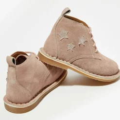 Boots en Velours de Cuir Lou beige rosé