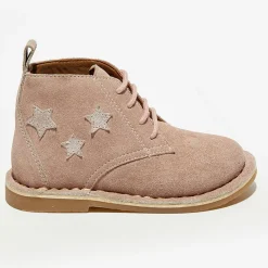 Boots en Velours de Cuir Lou beige rosé