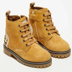 Boots en Velours de Cuir Nina moutarde