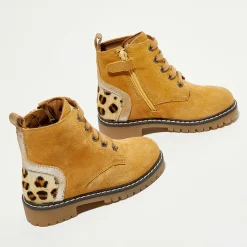 Boots en Velours de Cuir Nina moutarde