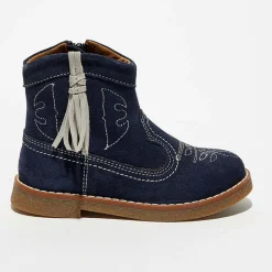 Boots en Velours de Cuir Anka marine