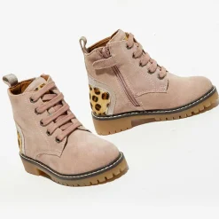 Boots en Velours de Cuir Nina beige rosé