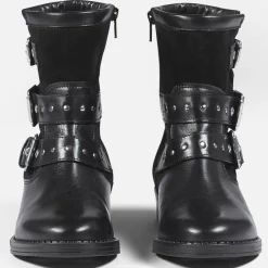 Boots fourrées en Cuir et Velours de Cuir Fitelo noires