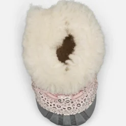 Boots fourrées en Velours de Cuir Caribootie motif léopard rose/argenté