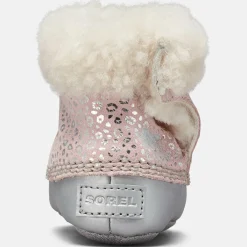 Boots fourrées en Velours de Cuir Caribootie motif léopard rose/argenté