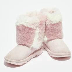 Boots fourrées Laine & Fausse Fourrure en Velours de Cuir Classic Short Patchwork Fluff rose clair