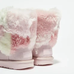Boots fourrées Laine & Fausse Fourrure en Velours de Cuir Classic Short Patchwork Fluff rose clair