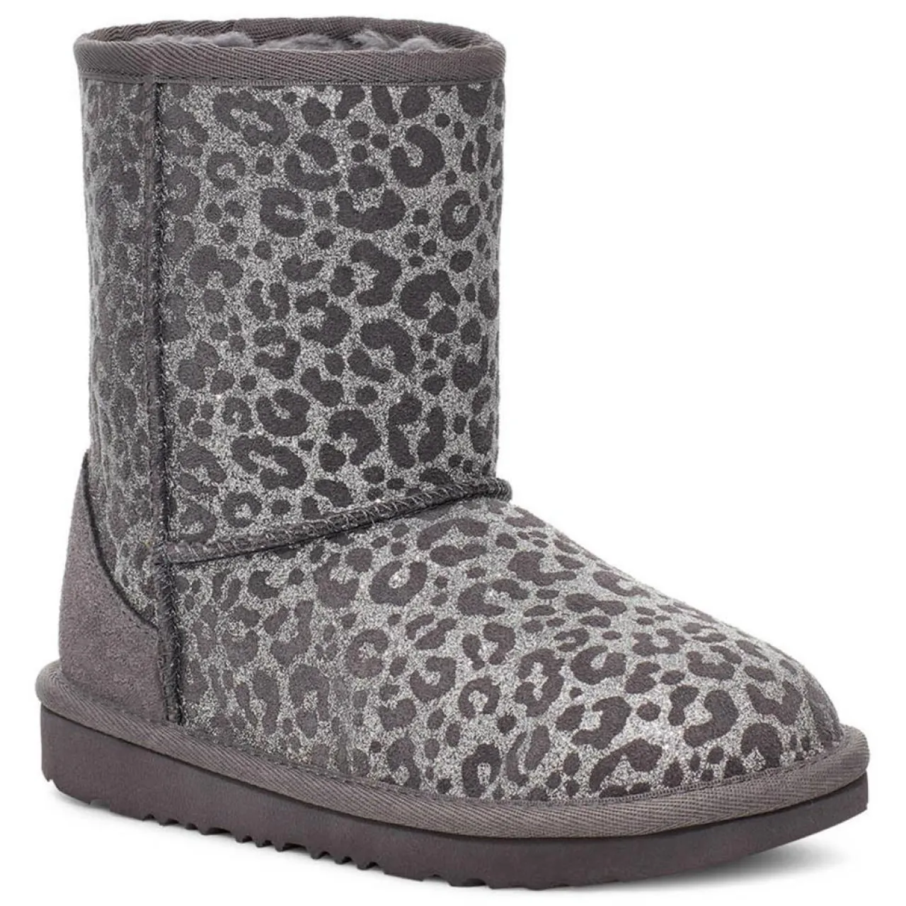 Boots fourrées Laine en Velours de Cuir Classic II Glitter Léopard grises