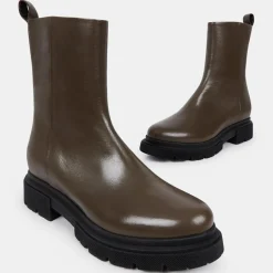 Boots Pendra en Cuir lisse vert kaki