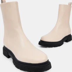 Boots zippé en Cuir lisse beiges - Talon 4 cm