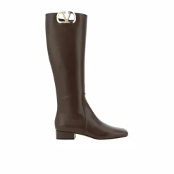 Bottes en cuir à logo Valentino Garavani marron