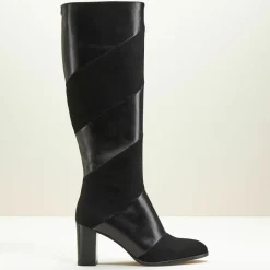 Bottes en Cuir et Velours de Cuir Cleha noires - Talon 7 cm