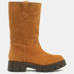 Bottes en Cuir semelle épaisse camel - Talon 4 cm