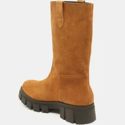 Bottes en Cuir semelle épaisse camel - Talon 4 cm