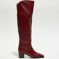 Bottes en Cuir Tessa bordeaux - Talon 5 cm