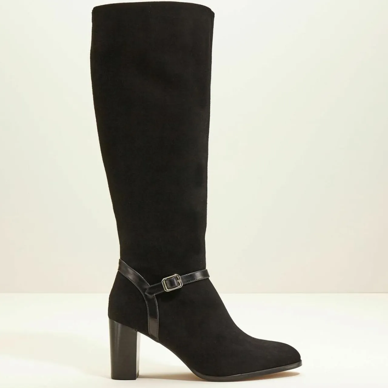 Bottes en Velours de Cuir Chloee noires - Talon 7 cm